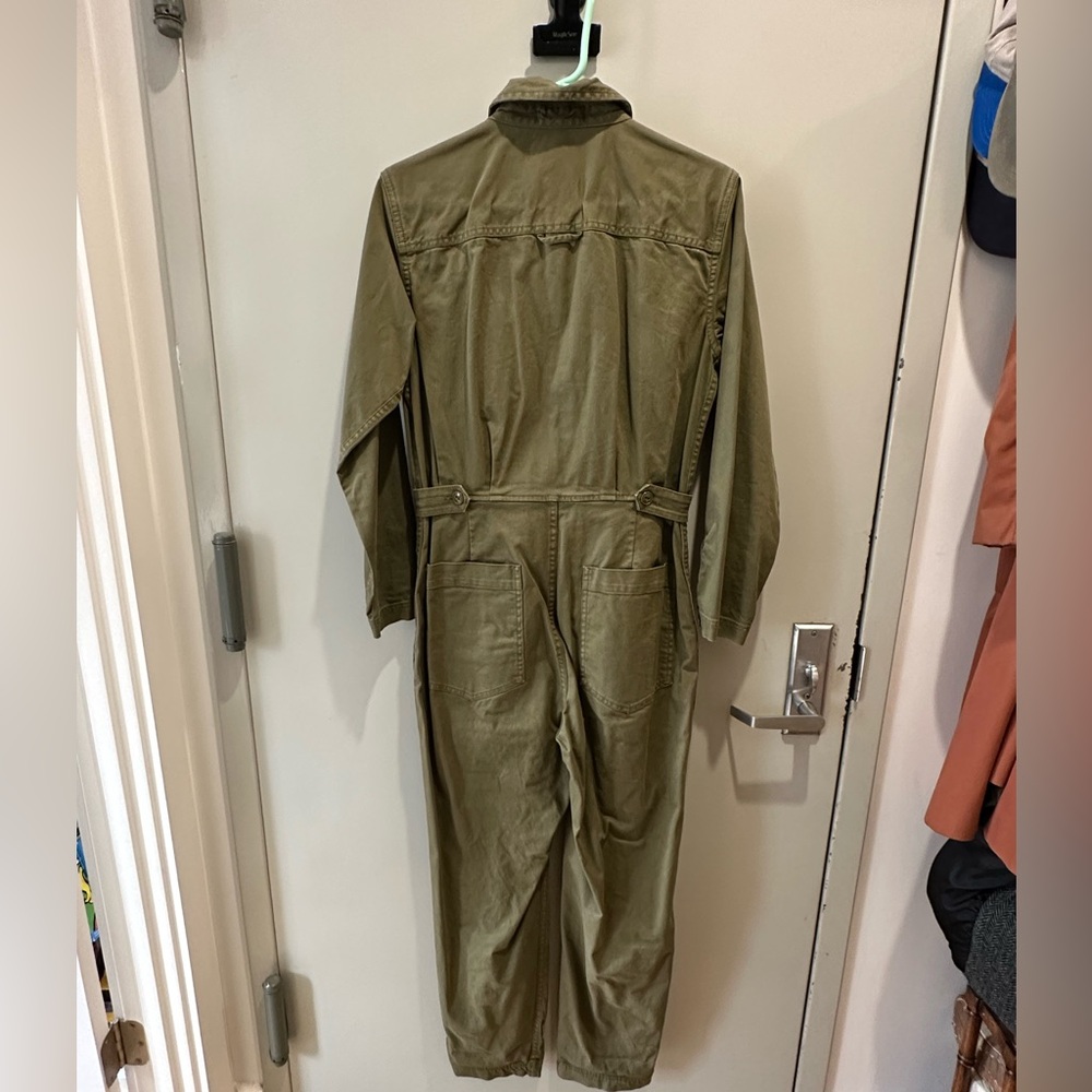 Alex Mill sage green zipper jumpsuit with adjustable waist buttons for cinching - Picture 4 of 8